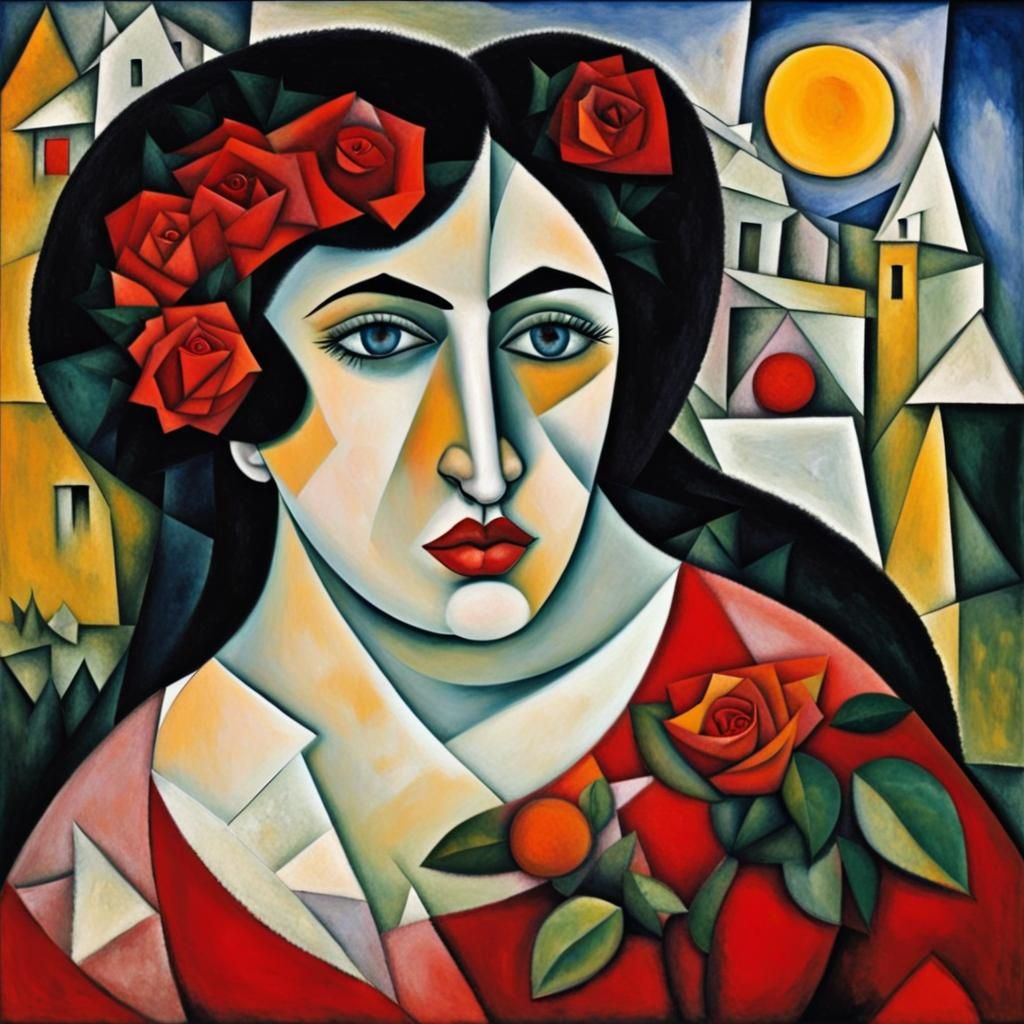 Cubist Portrait of a Woman in Chagall Style