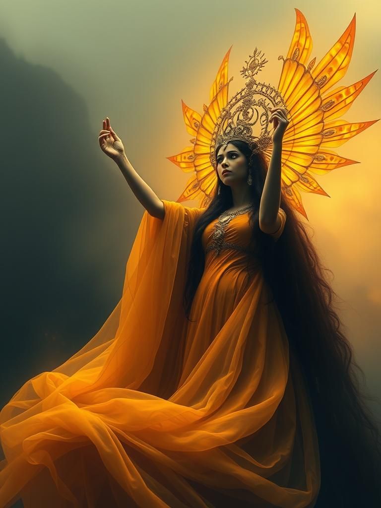 Goddess of Saffron in Ethereal Landscape