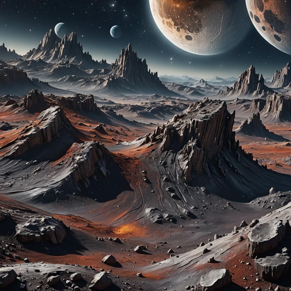 Detailed Moonscape with Galaxy Background in Fantasy Art