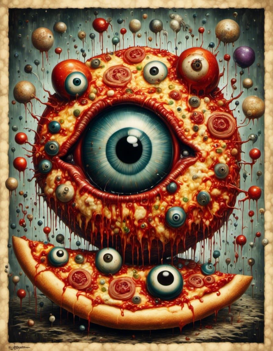 Surreal Eyeball Pizza with Strange Toppings