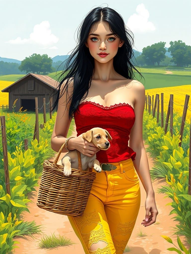 Stella on Sunlit Farm Trail in Airbrush Style