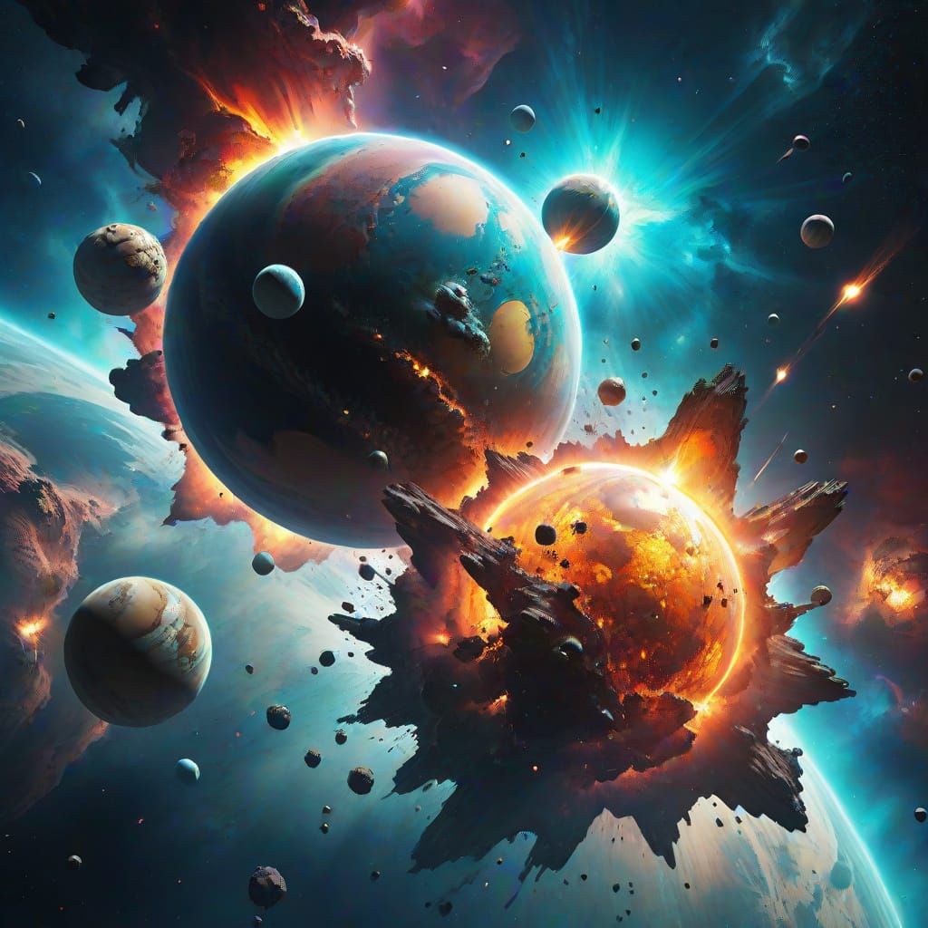 Planetary Collision in a Vibrant Nebula