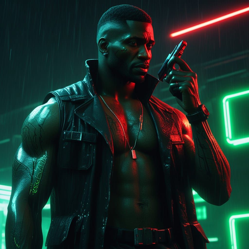 Cyberpunk Nighttime Scene in New Kowloon's Razor District