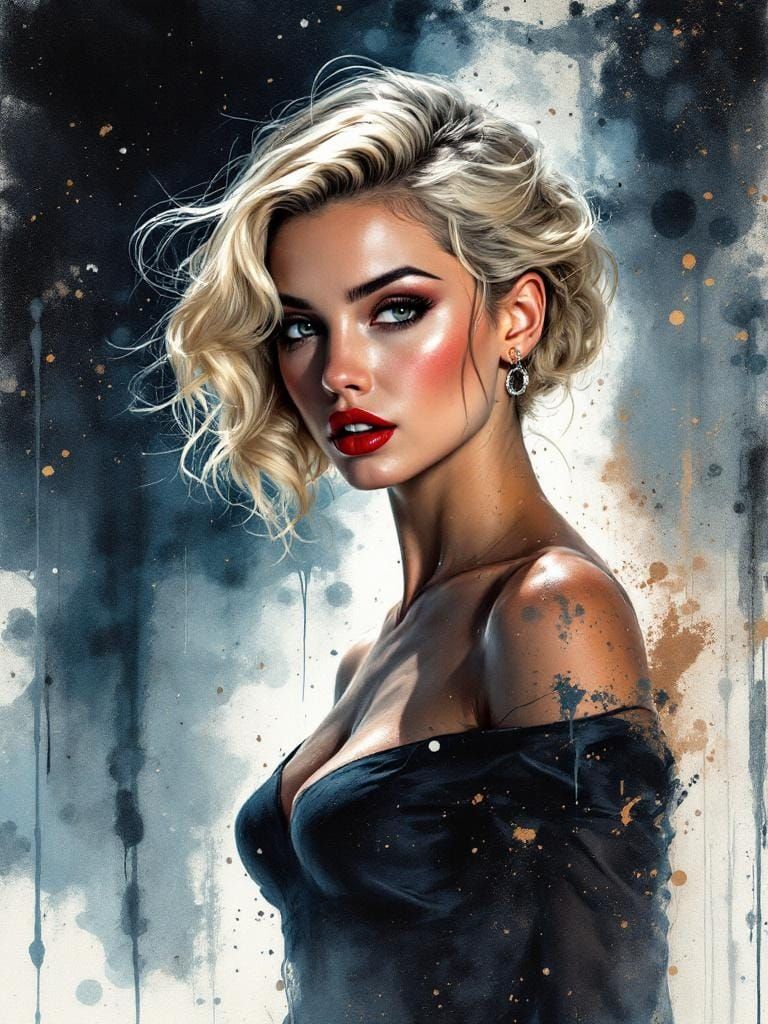 1950s Pin-Up in Surreal Whiskey Watercolor Style