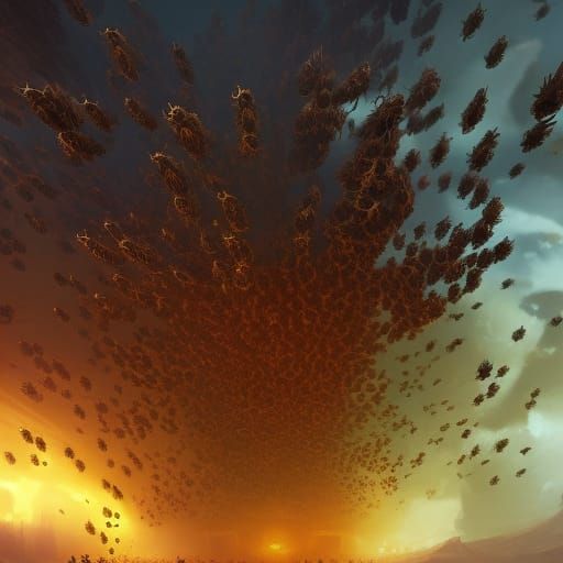 A swarm of giant, psychedelic bees