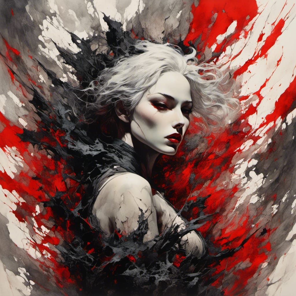 Post-Apocalyptic Albino Woman in Frank Miller Comic Style