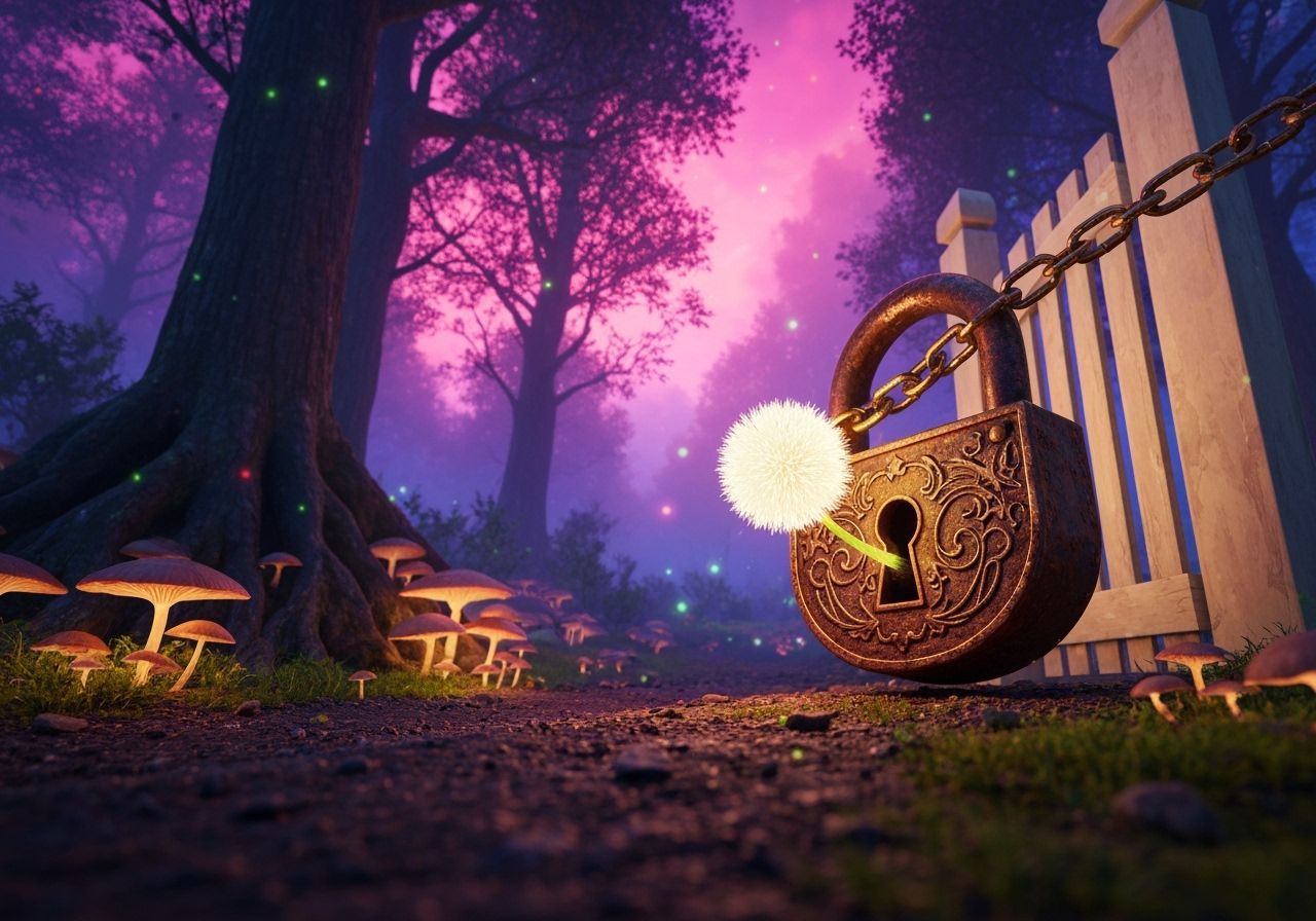 Mystical Forest Gate Locked with Fantasy Padlock