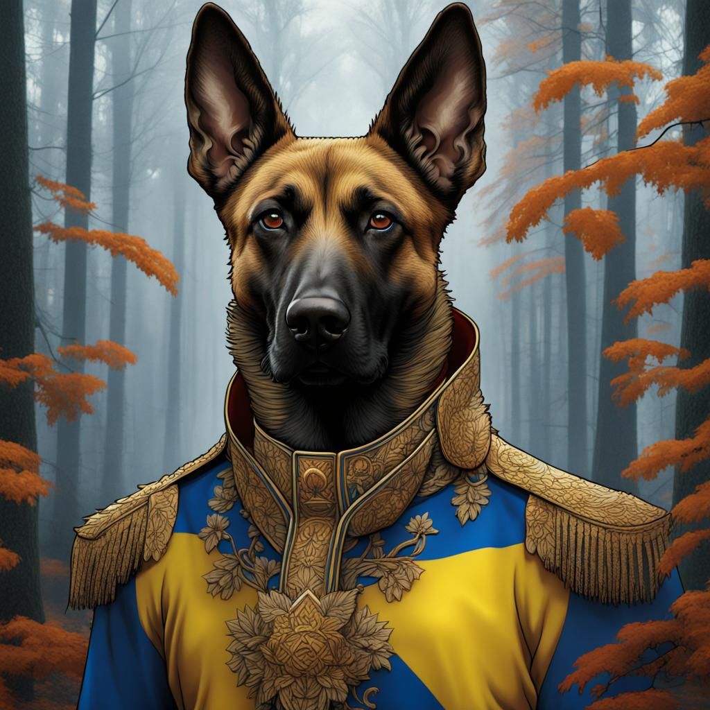 Ukrainian Flag Belgian Malinois in Enchanted Forest