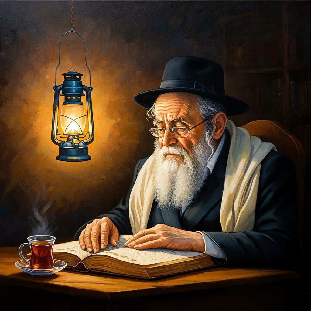 Serene Haredi Scholar Studies Talmud in Golden Light