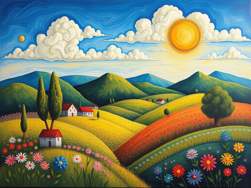 Colorful Naive Art Landscape Painting