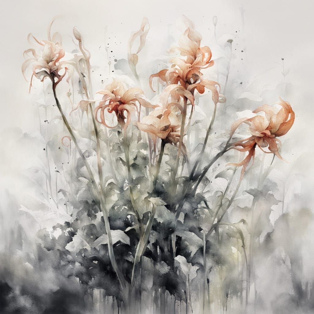 Ethereal Monotropa uniflora Blooms in Misty Forest