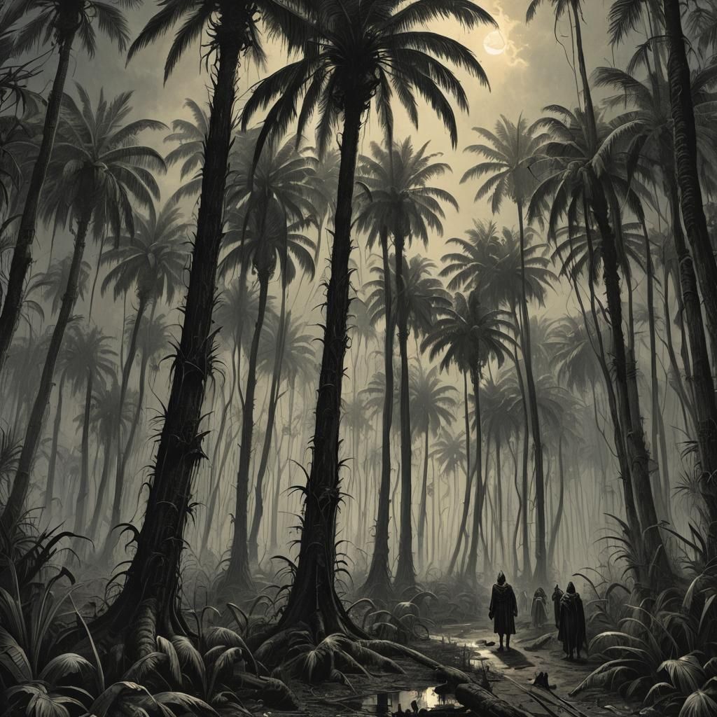 Cursed Palm Forest in Gothic Horror Style