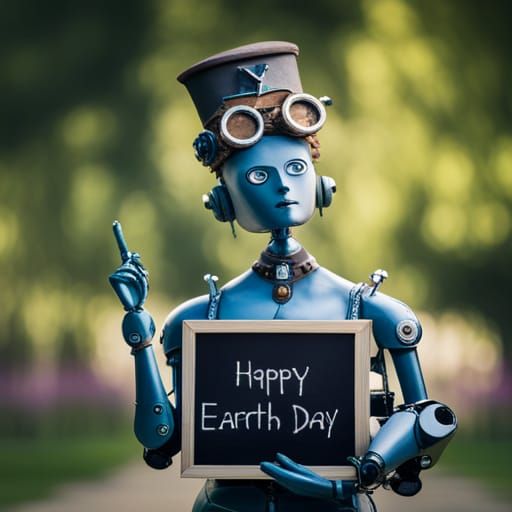 Robot Teacher Celebrates Earth Day in Steampunk Style