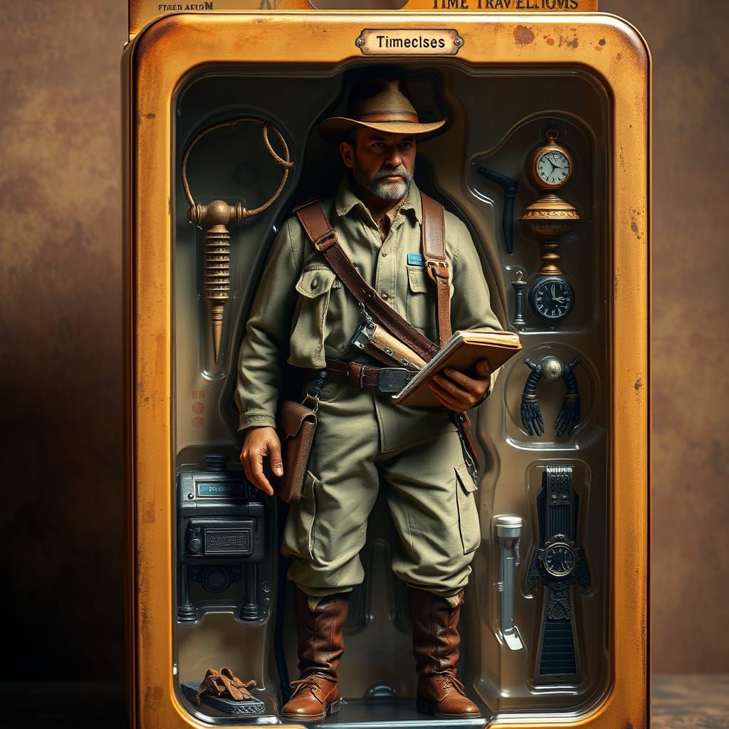 Time-Traveling Archaeologist Action Figure in 3D Concept Art