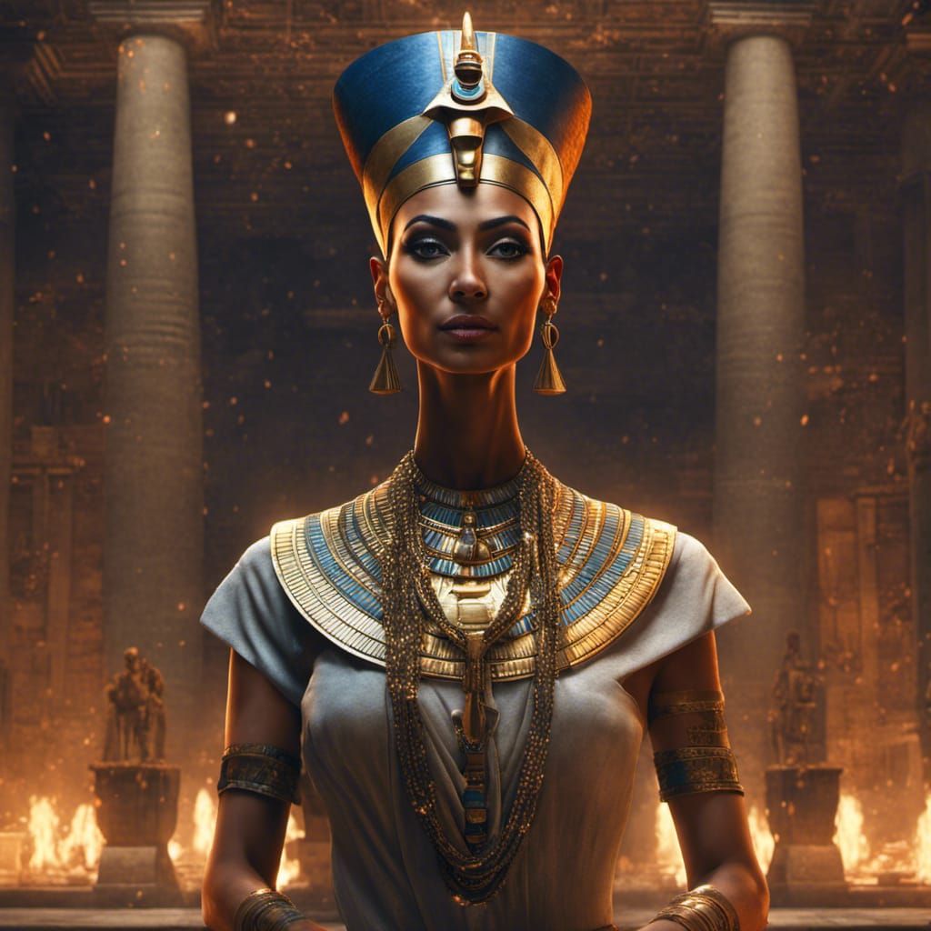 Hyperrealistic Portrait of Nefertiti as Matte Painting