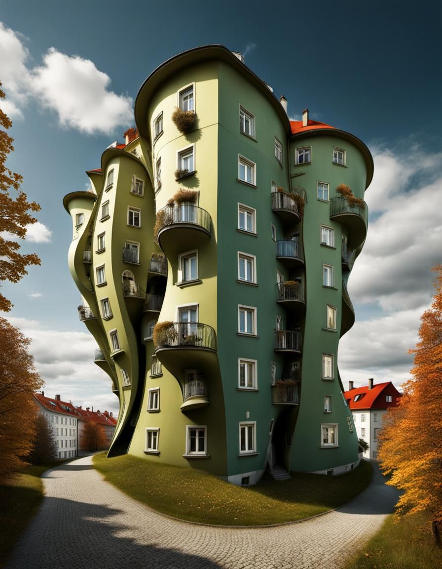 Twisted whimsical surreal twisting apartment building