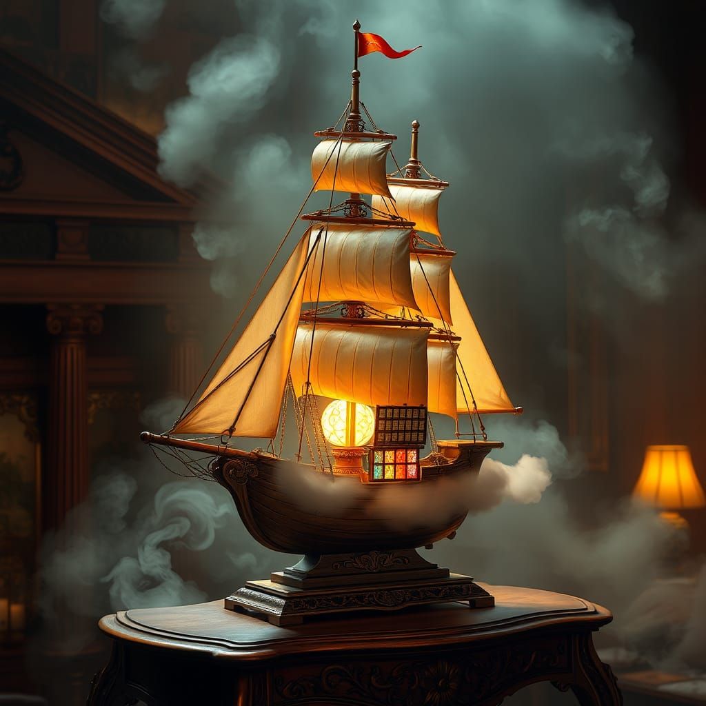 Brigantine Table Lamp Radiating a Warm Glow