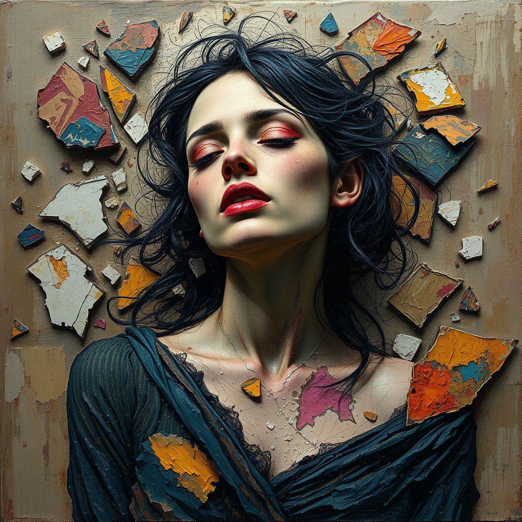 Woman in Disarray: Impasto Painting of Emotional Turmoil