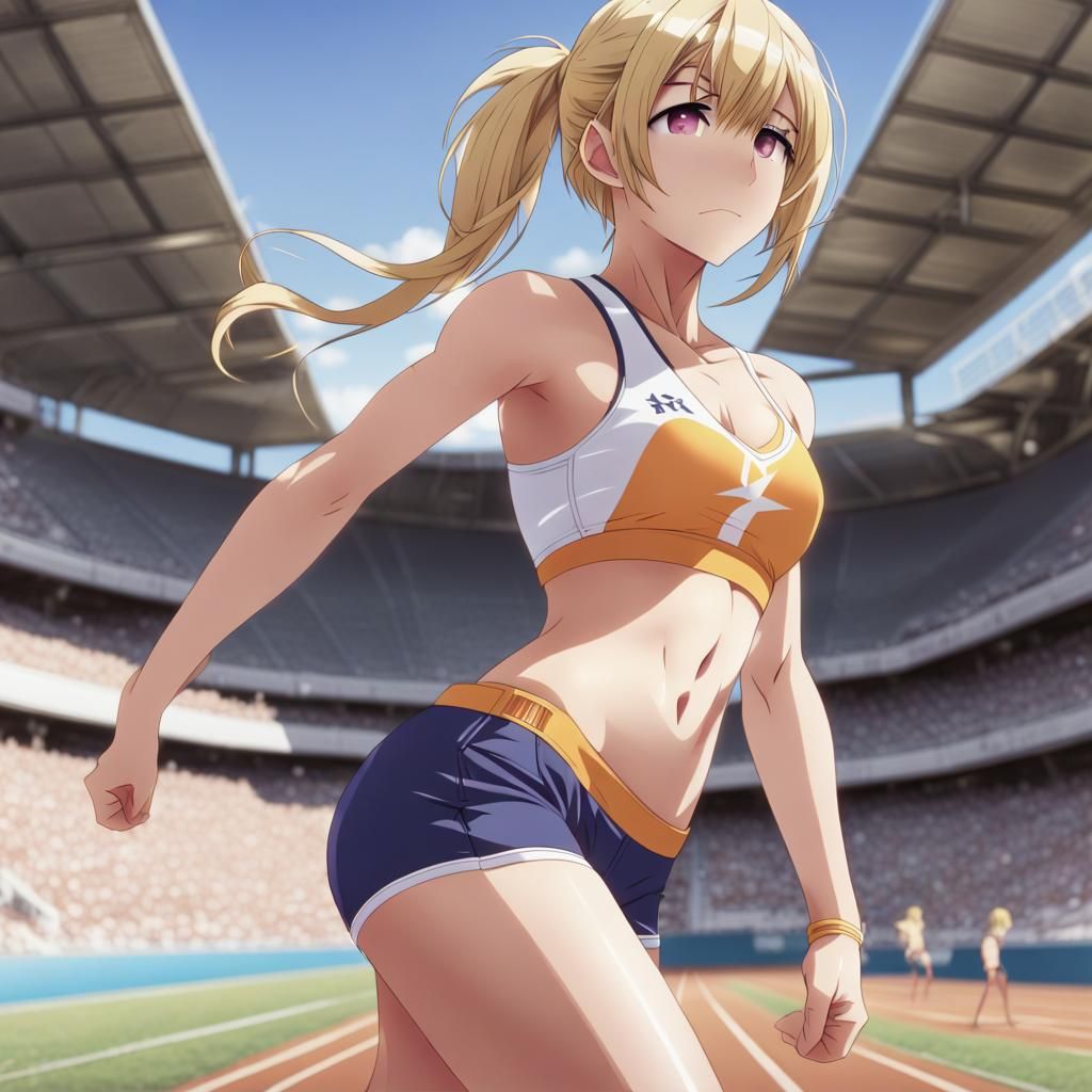 Anime-Style Blonde in Track Uniform