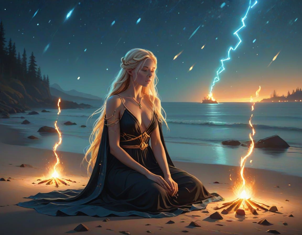 Norse Goddess Under Starry Night Sky