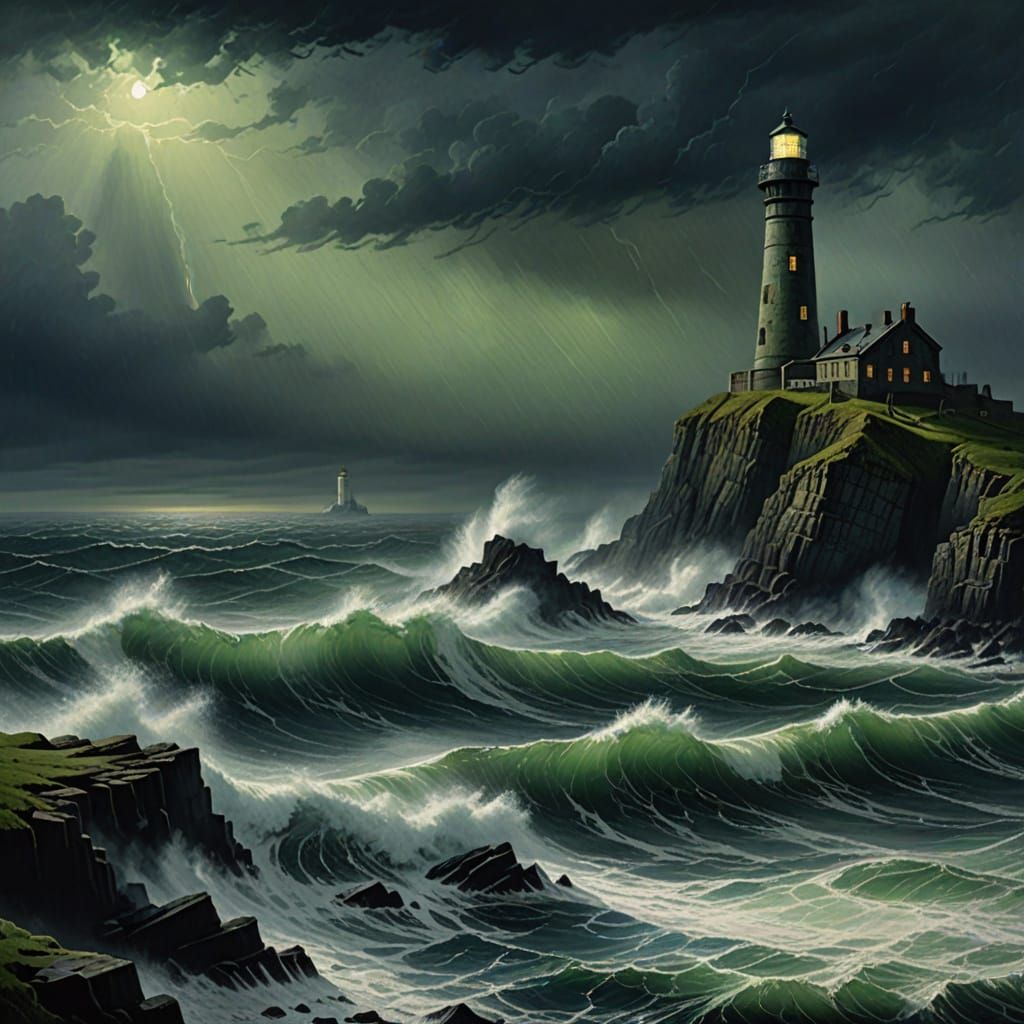 Dramatic Seascape: Lighthouse with Eerie Glow