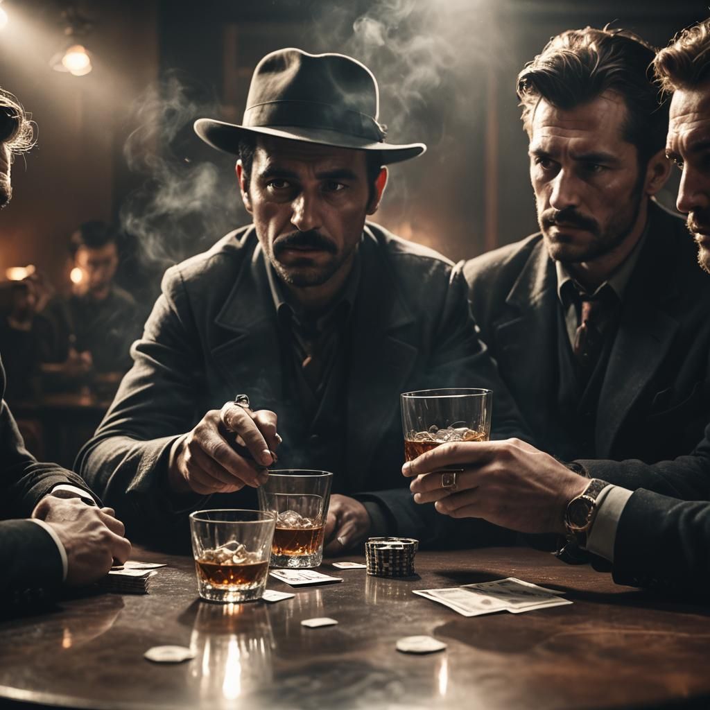 Film Noir Gamblers in Smoky Room, High Definition