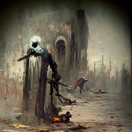 Sinister Scene of Burning Bridges in Engraving Style