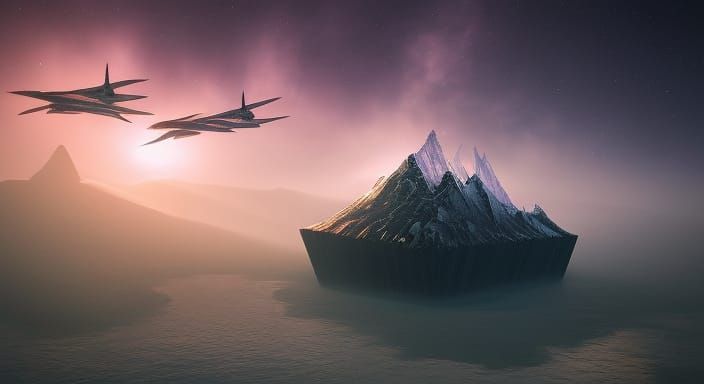 Ethereal Obsidian Crystal Floating in Surreal Landscape