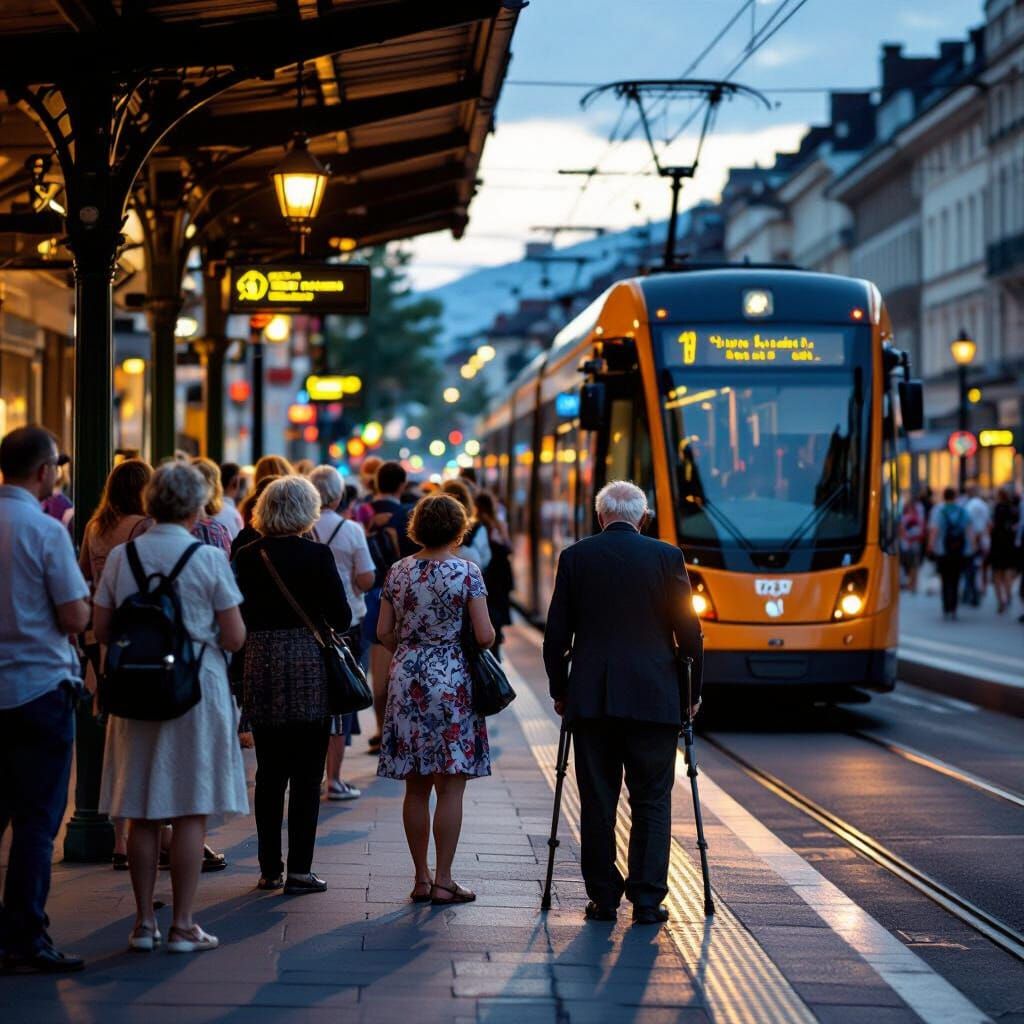 Summer Evening Tram Station Scene