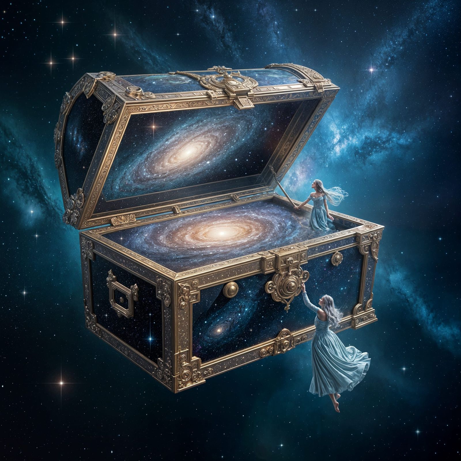 Cosmic Treasure Chest in Surreal Digital Painting