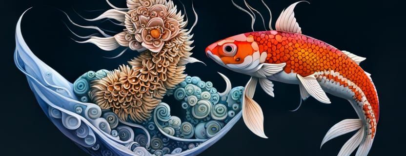 Koi with Australian Flora in Zentangle Style