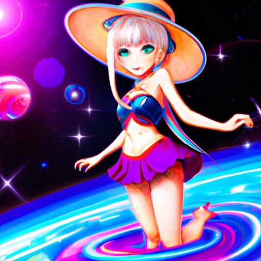 Alien Pinup on Saturn in Anime Style