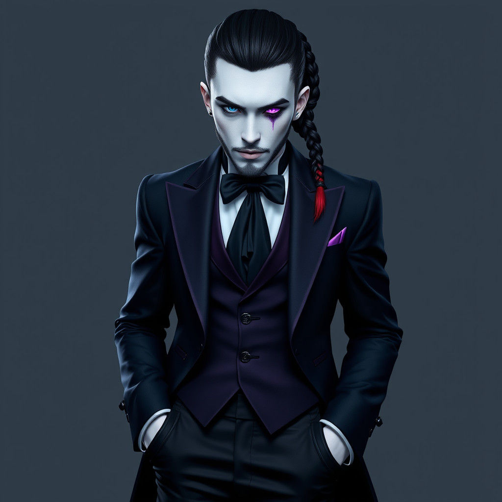 Sophisticated Man with Heterochromatic Eyes in Detailed Art