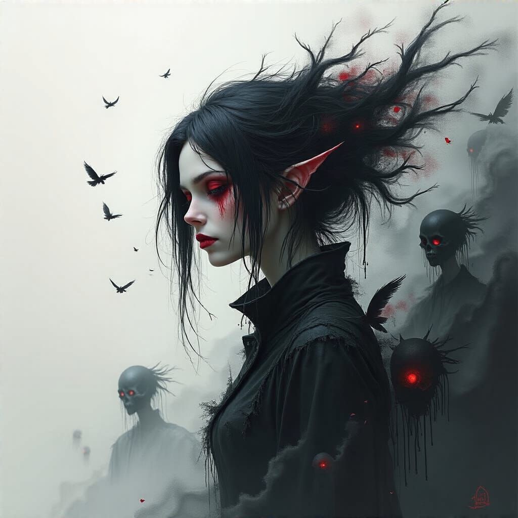 Grimdark Portrait in Watercolor Style