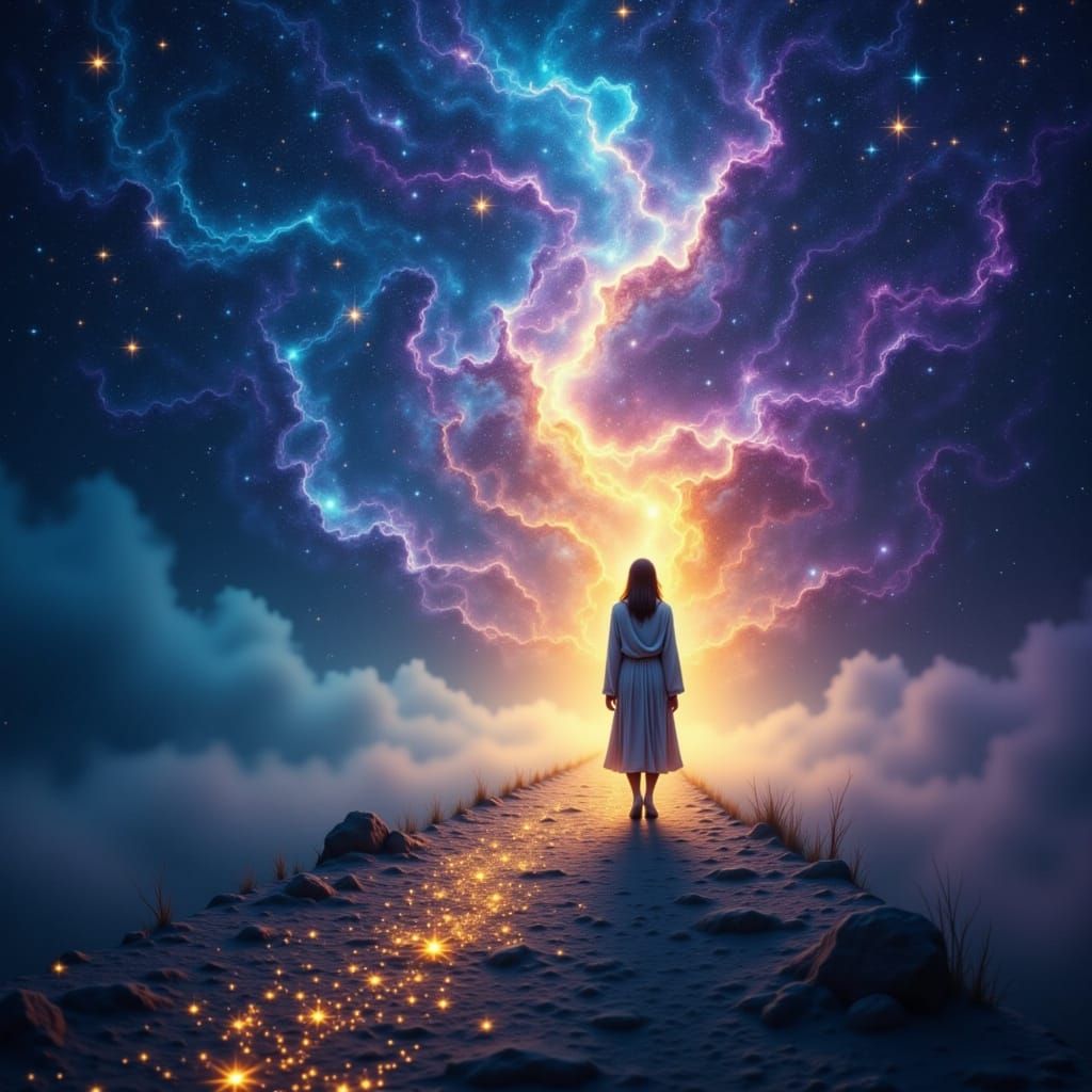 Celestial Pathway Through Luminous Nebula