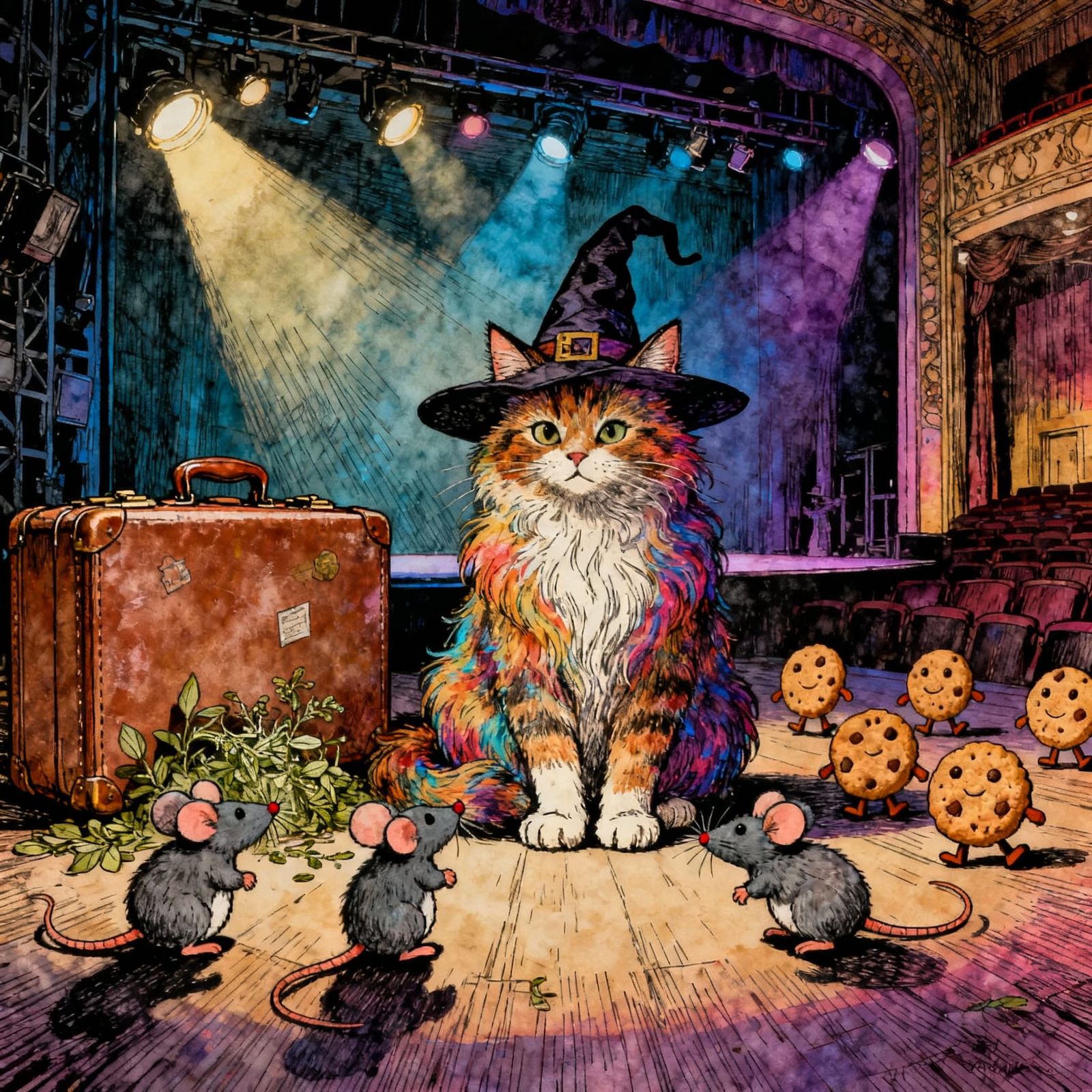 Witch Cat Bella with Whimsical Friends in Backstage Theatre