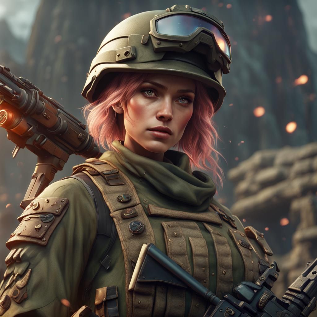 Detailed Matte Painting of an Army Girl