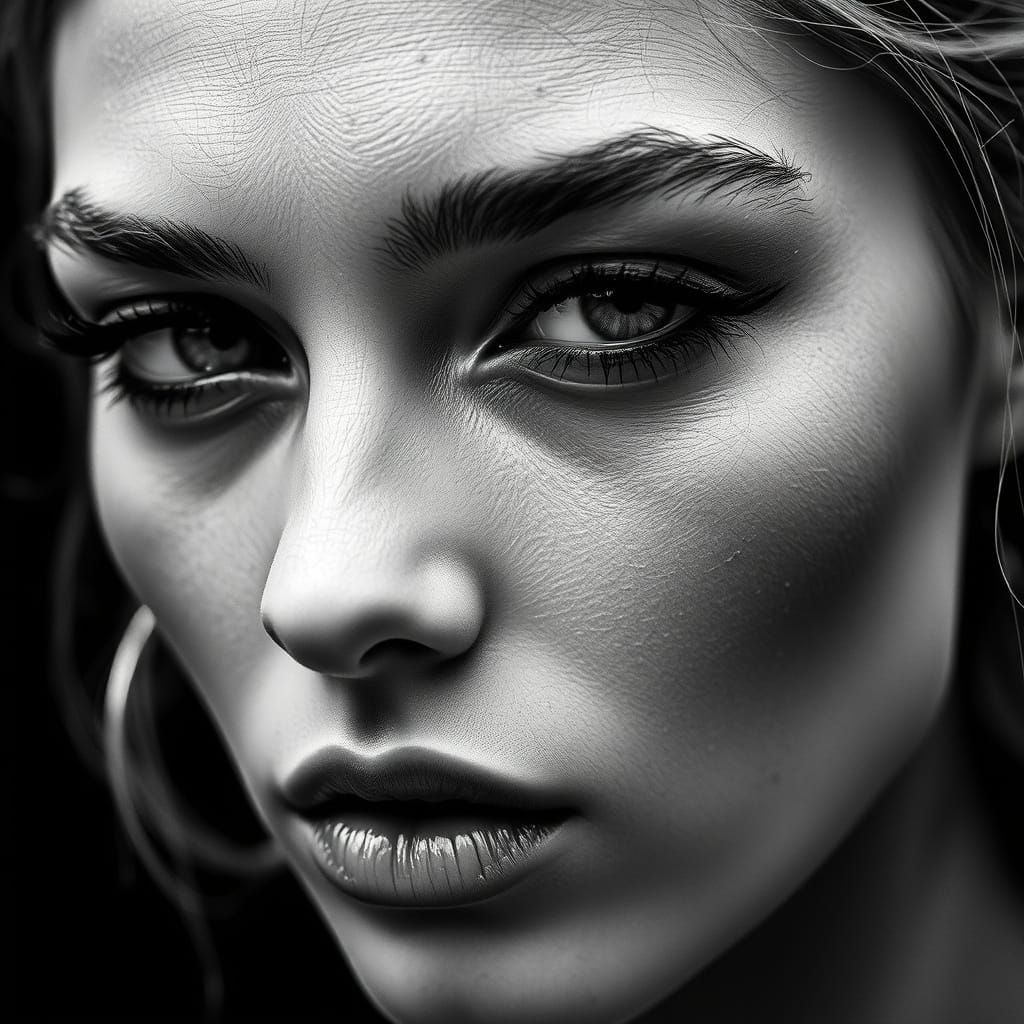 Moody 8K Fashion Portrait in Black and White