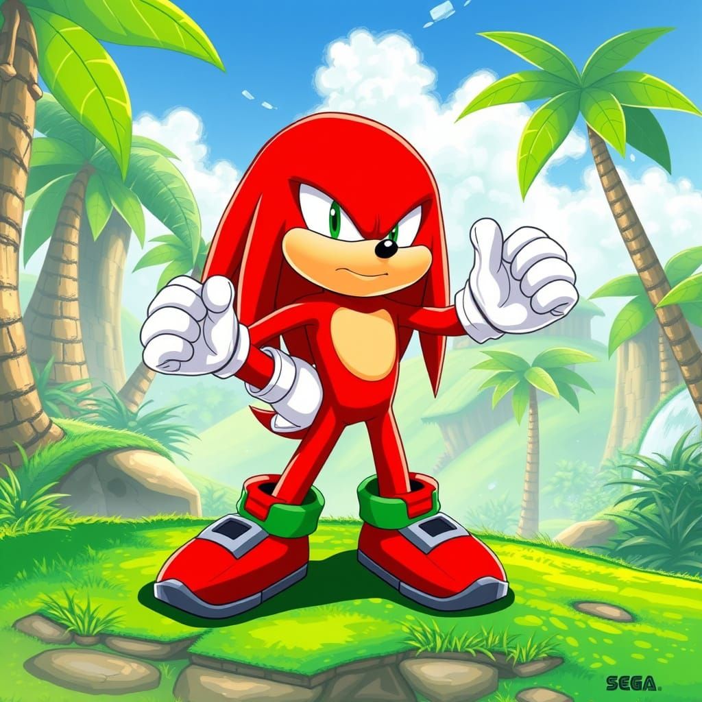 Knuckles the Echidna in Green Hill Zone Illustration