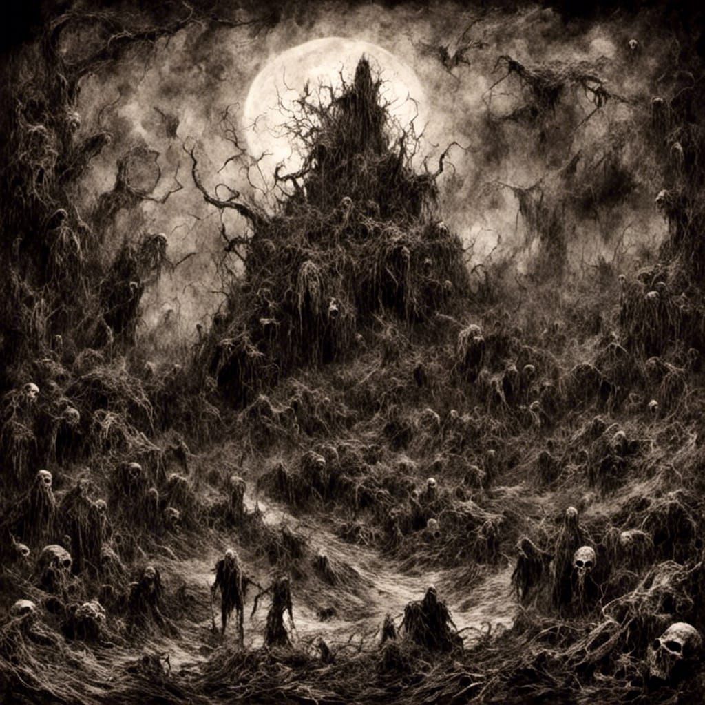 Dark Chaotic Death Metal Album Cover in Pen and Ink