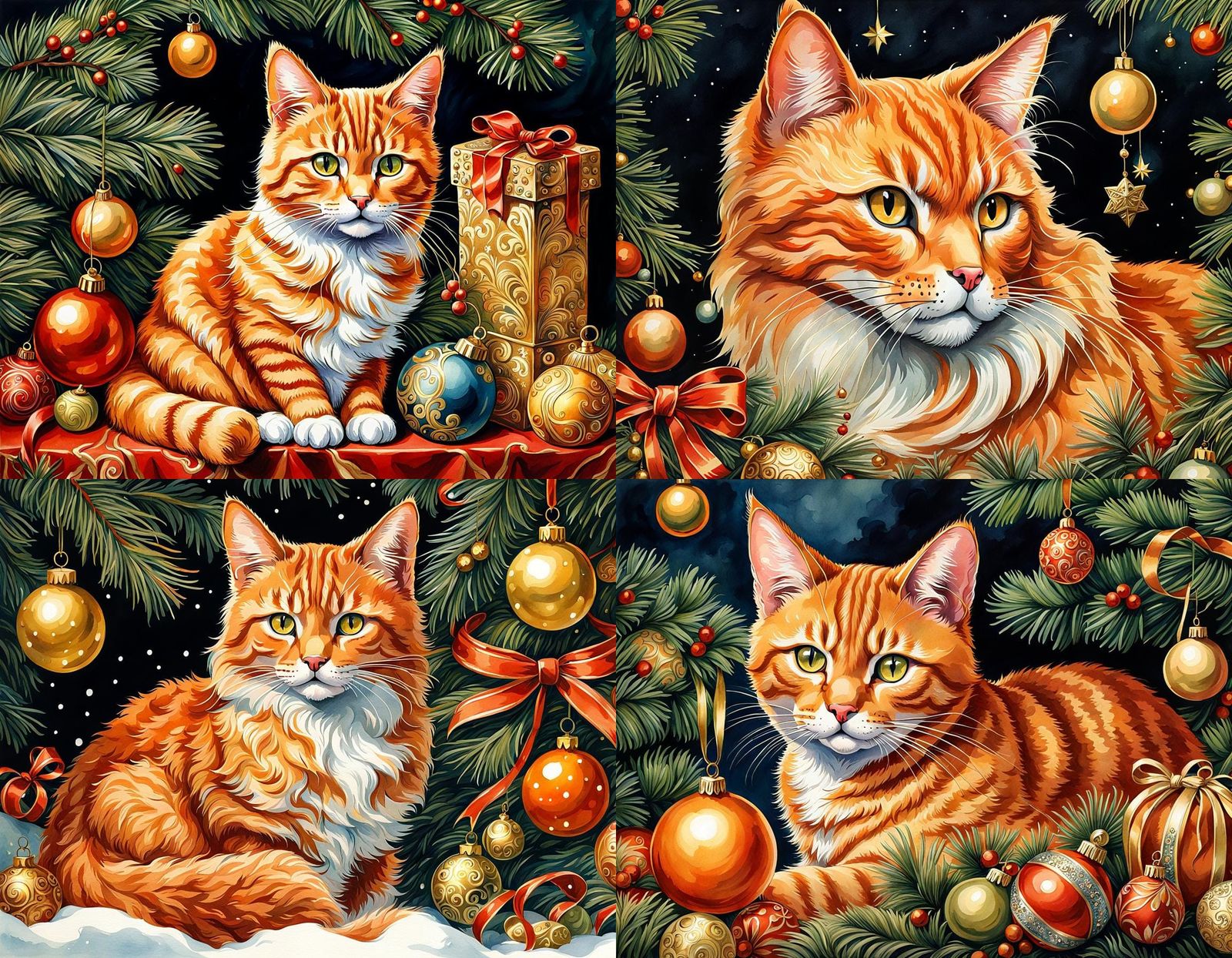 Orange Tabby Cat with Victorian Christmas Decor
