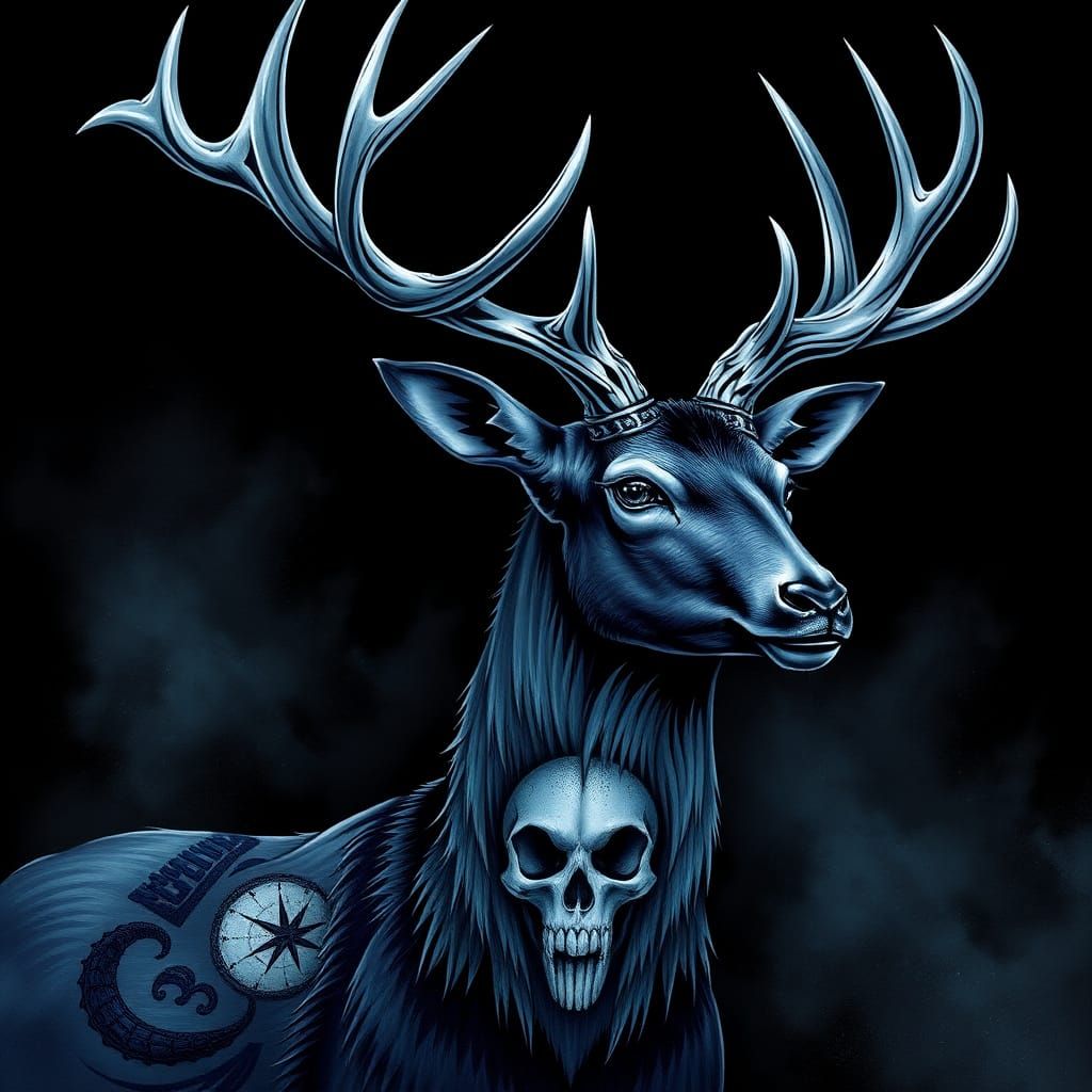 Mystical Dark Deer with Skull Markings in a Haunting Aesthet...