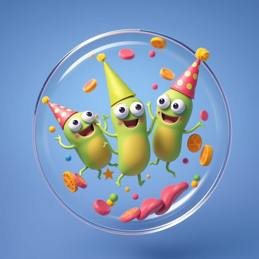 Joyful Bacteria Party in Petri Dish