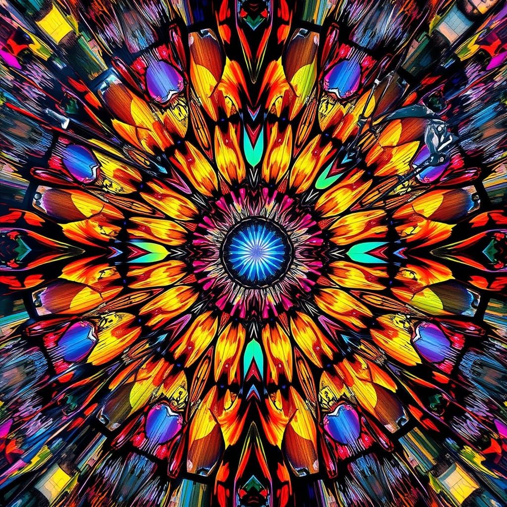 Vibrant Kaleidoscope Art with Broken Mirror Fragments