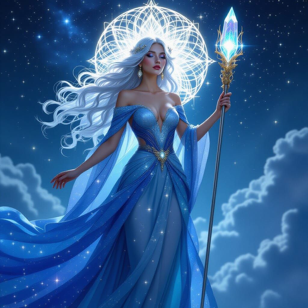 Celestial Goddess Descends from Heavens in Ethereal Light