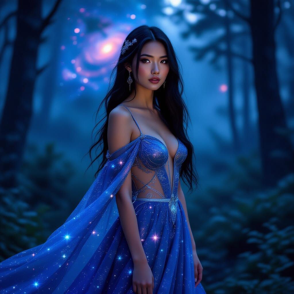 Tibetan Woman in Starlight Gown, Art Nouveau Style