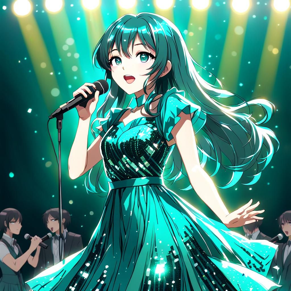 Anime Girl Singing on Stage in Manga Style