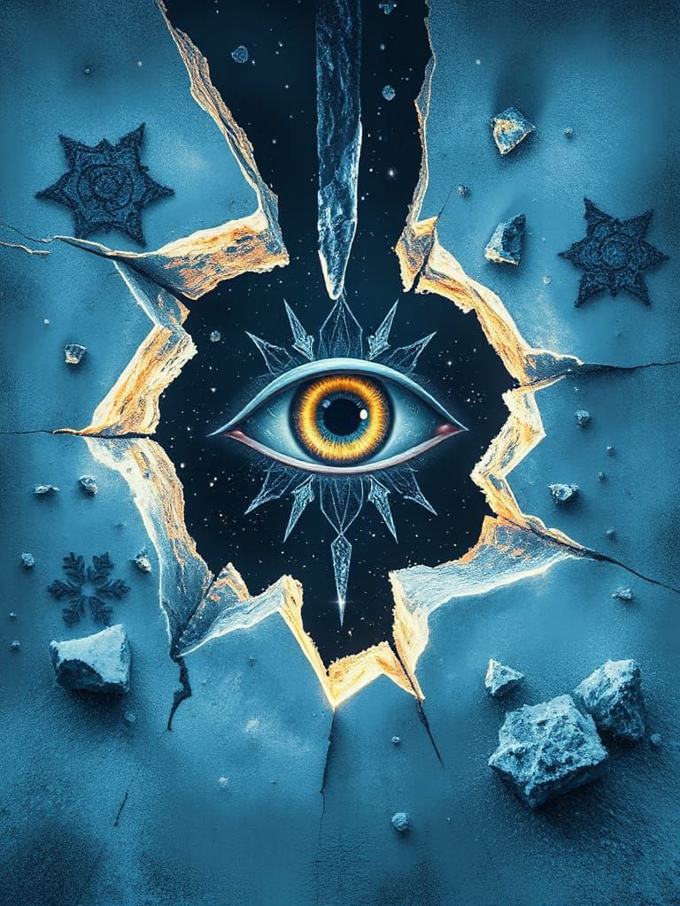 Ethereal Winter Eye-Spirit Emerges from Frost Mural