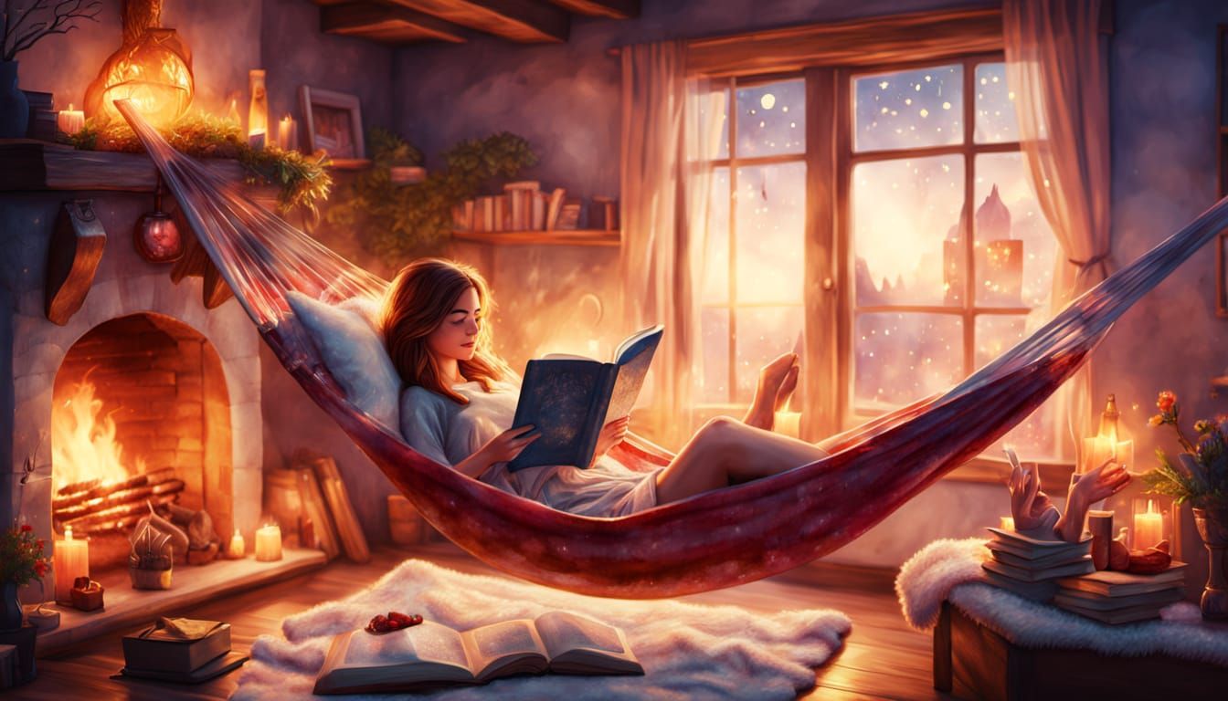 Cozy Reading Room with Fantasy Heroes in Watercolor Style