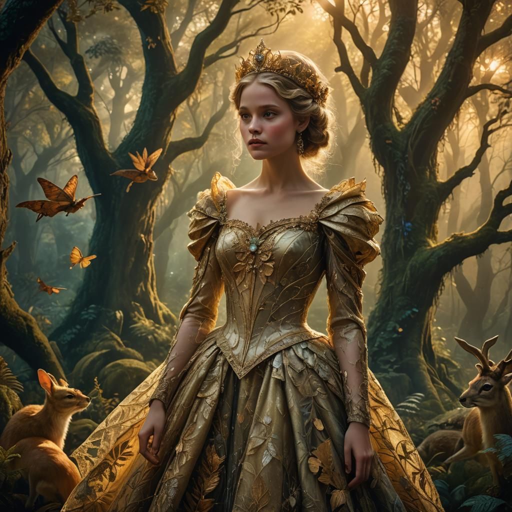 Princess in Mystical Forest: Hyperrealistic Magical Realism